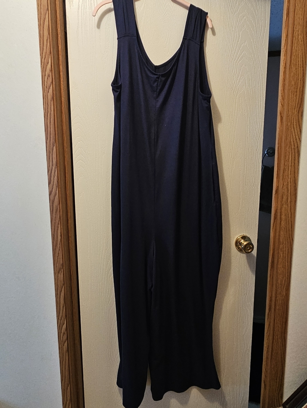 Cuddl Duds Wide Leg Flexwear V-Neck Jumpsuit, Navy Blue, Size XL Tall